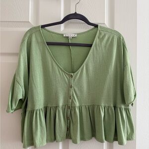 HYFVE Green Flutter Sleeve Crop Blouse